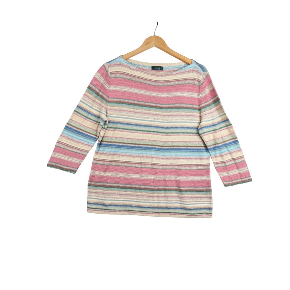 Lauren Ralph Lauren Striped 3/4 Sleeve Knit Top size Medium Pink/Tan